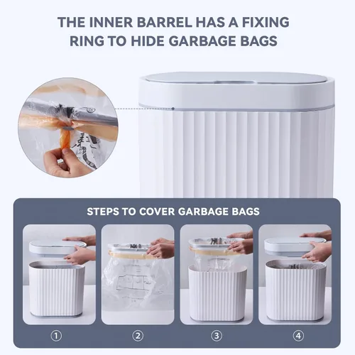 Miniatura 3 de ELPHECO Basurero de baño con tapa, contenedor de basura impermeable con sensor de 2.5 galones, cubo de basura con sensor de movimiento de 10 litros
