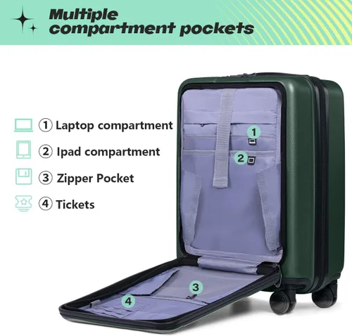 Miniatura 4 de AnyZip Maletas de equipaje con ruedas giratorias PC+ABS Hardshell TSA Lock, Verdeoscuro