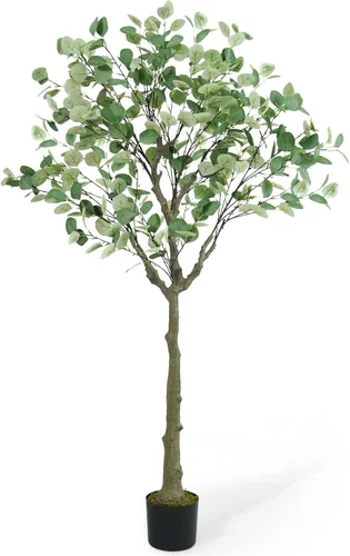 CAPHAUS Árbol de eucalipto artificial de 5 pies (60 pulgadas), resistente a los rayos UV, planta sintética realista con musgo seco, decoración de