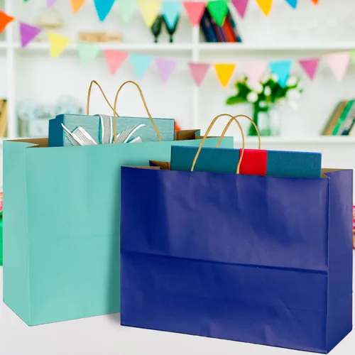 Miniatura 5 de BLEWINDZ 70 bolsas de papel grandes con asas, 16 x 6 x 12 pulgadas, bolsas de compras de papel multicolor para pequeñas empresas, bolsa de regalo 10