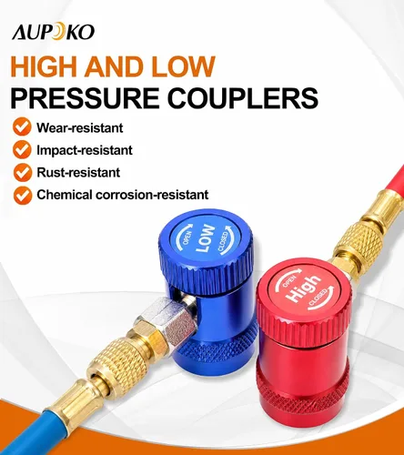Miniatura 5 de Aupoko R1234yf Acoplador rápido, ajustable R1234yf Adaptador de acopladores rápidos de lado alto y bajo con destello SAE de 1/4", herramientas