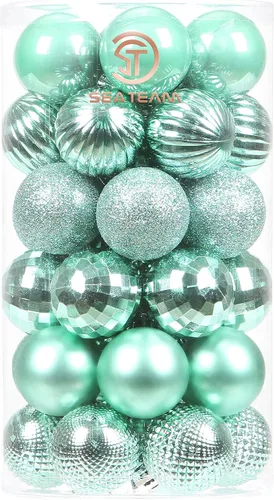 Miniatura 41 de Sea Team Paquete de 41 adornos de bolas de Navidad con cuerdas, bolas de tamaño mediano de 2.36 pulgadas, bombillas de Navidad de plástico Menta