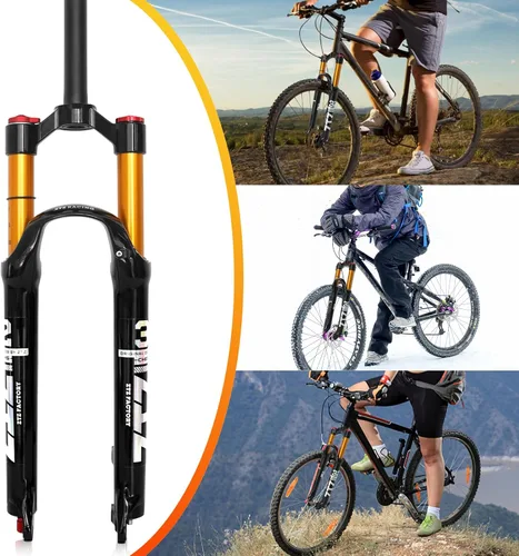 Miniatura 7 de Horquilla de suspensión neumática MTB de 26/27.5/29 pulgadas, viaje de 4.724 in, ajuste de rebote, tubo recto de 1 1/8, QR 0.354 in* 3.937 in
