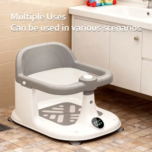 Miniatura 6 de Asiento de baño para bebés de 6 meses en adelante, silla de bañera ajustable con diseño envolvente y sensor de temperatura, base antideslizante de 4