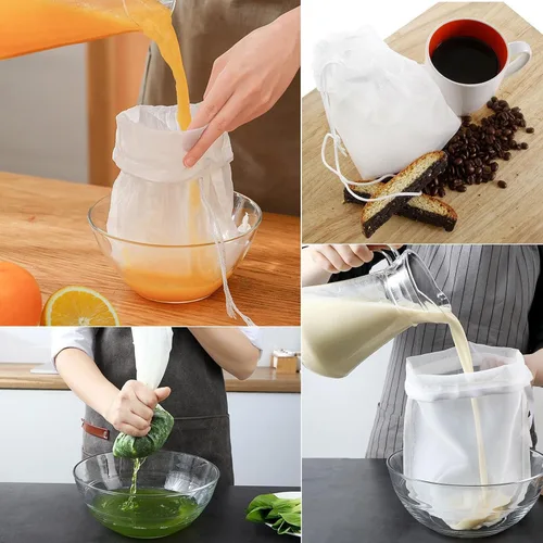 Miniatura 6 de Paquete de 2 bolsas reutilizables de malla fina de 150 micrones, bolsa de leche de nueces, colador de nailon para colar jugos de frutas, prensa