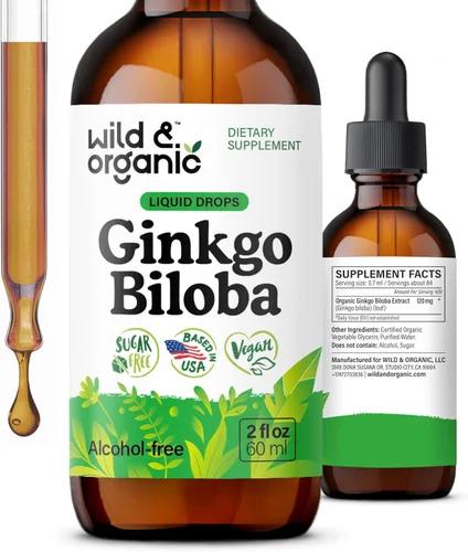 Wild & Organic Tintura de ginkgo biloba, apoyo para el cerebro y la concentración con suplemento de hoja de ginkgo, tintura de extracto de hierbas