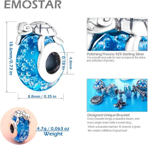 Miniatura 4 de Los dijes del océano marino se adaptan a la pulsera europea de animales de verano, delfines madresniños, tortuga sobre cuentas de vidrio azul, pez