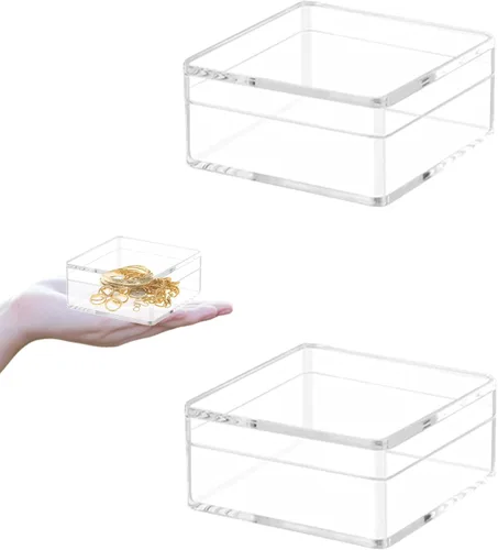 Miniatura 15 de Caja de acrílico transparente con tapa, contenedores de cubo cuadrado de plástico, caja de almacenamiento para el hogar y la oficina, caja