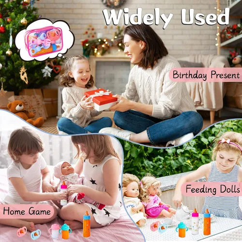 Miniatura 6 de Juego de 13 Piezas de Accesorios para Muñecas de Bebé con Biberones Mágicos, Juego de Juguetes de Alimentación de Simulación con Empaque, Juego