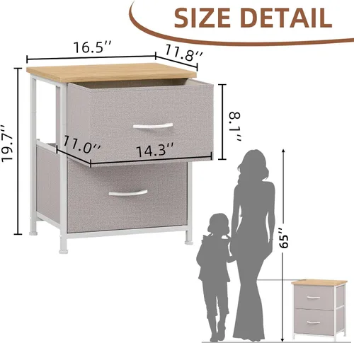 Miniatura 3 de Somdot - Mesita de noche, pequeña cómoda para dormitorio con 2 cajones, mesa auxiliar de noche con contenedores de tela para dormitorio, armario