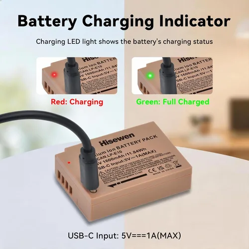 Miniatura 4 de LP-E10 Battery 2-Pack 1600mAh with USB-C Charging Port for Canon EOS Rebel T3, T5, T6, T7, T100, Kiss X50, Kiss X70, T100, EOS 1100D, 1200D, 1300D