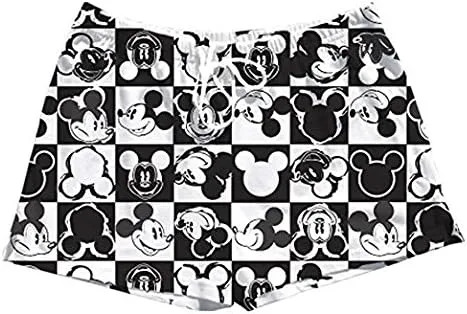 Miniatura 2 de Disney Classic Mickey Mouse Junior Girls Pajama Boxer Shorts - Checker Print Black White