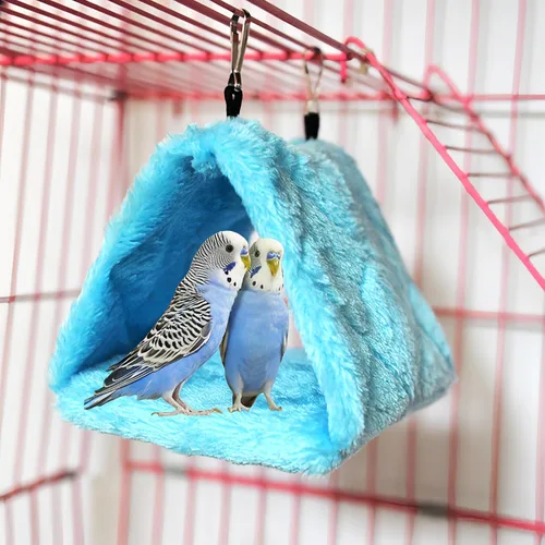 Miniatura 3 de Paquete de 2 hamacas colgantes para cama de nido de pájaros, cama para dormir, cueva colgante de felpa, cabaña feliz para mascotas, loro, periquito