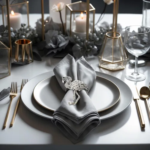 Miniatura 9 de Decozen Juego de 4 servilleteros plateados con diseño de flamenco, decoración festiva de mesa para vacaciones, bodas, cumpleaños, cocina, decoración