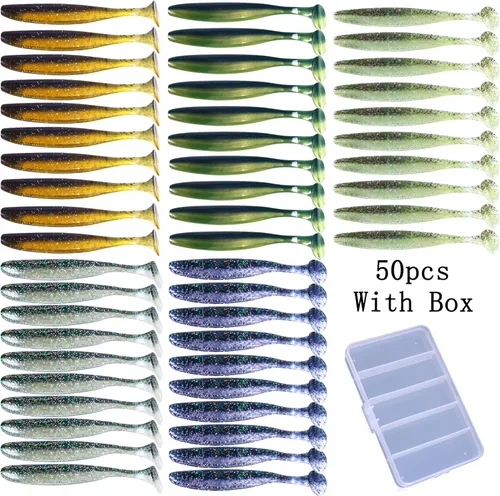 Miniatura 3 de Cebos de natación de cola de paleta, señuelos de pesca de plástico suave, cebos de natación para pesca de lubina, 30/50 piezas con caja, cebos de A