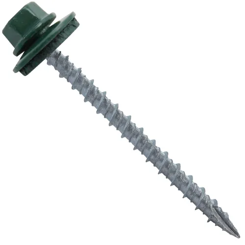 Miniatura 7 de 10 tornillos para techos de metal gris ABC de 2-1/2 pulgadas, cabezal de arandela hexagonal, arranque automático/roscado, arandela EPDM. 1 bolsa