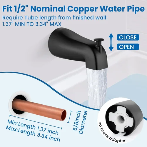 Miniatura 7 de Airuida Juego de Grifería de Ducha con Caño de Bañera Kit de Grifería de Bañera Kit Completo de Acabados de Ducha y Bañera con Válvula de Negro mate