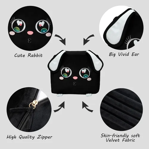 Miniatura 2 de Sillas de puf de conejo negro para organizador de habitación de niños, ideas de almacenamiento de animales de peluche, muebles de sala