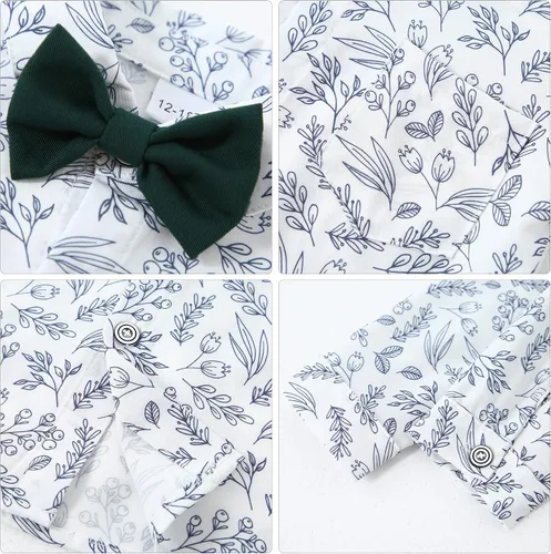 Miniatura 2 de YALLET Ropa de Traje para Bebé Niño Caballero Conjuntos de Boda, Camisa de Vestir Formal + Pajarita + Chaleco + Boutonniere + Pantalones con Tirantes