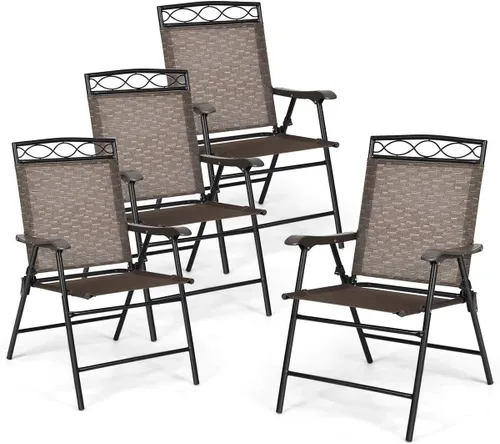 Miniatura 3 de HAPPYGRILL Sillas plegables de 4 piezas para exteriores, silla de comedor portátil con reposabrazos para acampar en el patio trasero
