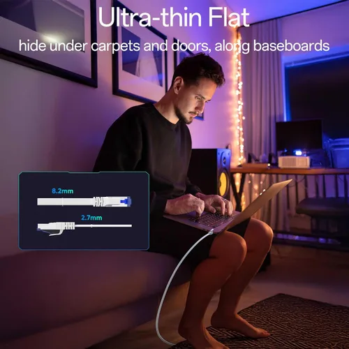 Miniatura 4 de Cable Ethernet plano Cat8 de 100 pies para interiores y exteriores, cable Ethernet ultrafino invisible de alta velocidad 40Gbps 2000Mhz, cable