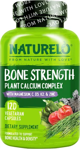 NATURELO Suplemento de calcio – con vitamina C, vitamina D3, K2 y calcio, magnesio y zinc para fortalecer los huesos con calcio de 600 mg – a base