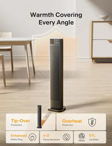 Miniatura 6 de PELONIS Calentador de espacio de torre de cerámica de 30 pulgadas con termostato ajustable para habitaciones grandes, oscilación de 75°, control