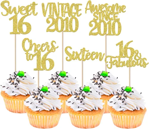 Miniatura 54 de Rsstarxi Paquete de 24 adornos para cupcakes vintage 2019 con purpurina negra para 5º cumpleaños, saludos a 5, cinco, 5, 5 fabulosos para cupcakes