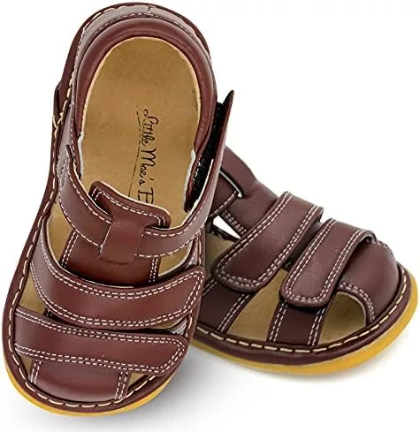 Zapatos con para bebé de Little Maes Boutique color marrón negro o azul marino sandalias cerradas zapatos ideales para caminar para bebés chirriador