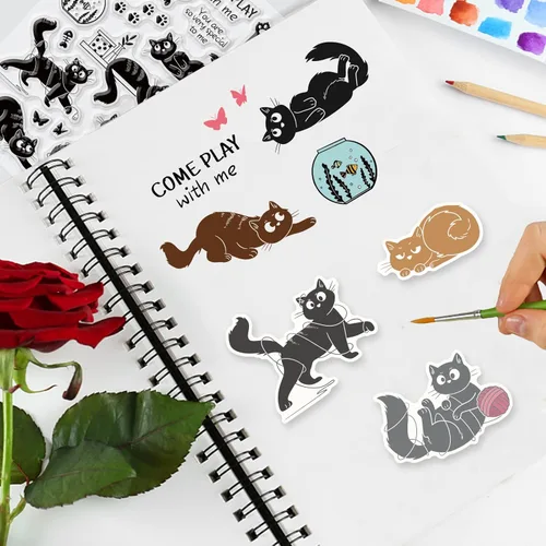 Miniatura 4 de INFUNLY Sellos y troqueles de gato para hacer tarjetas Juego de sellos y troqueles de gato transparentes Troquel de corte de metal Sellos de goma