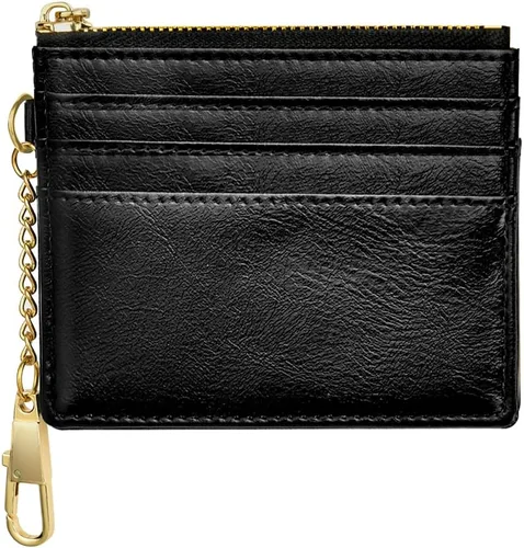 Miniatura 45 de URAQT Cartera para tarjetas de crédito, cartera minimalista de cuero delgado con cremallera, mini protector de tarjeta de crédito, llavero bolsillo