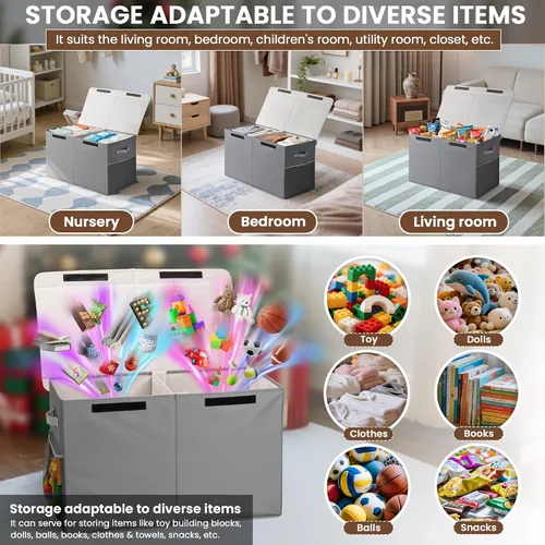 Miniatura 5 de Caja de almacenamiento grande de juguetes de 40 litros con tapa, caja grande de juguetes para niños, niñas y niños, cuarto del bebé y sala de estar