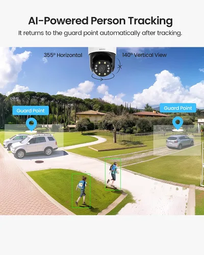 Miniatura 3 de ZOSI C298 - Cámara de seguridad WiFi enchufable PT de 4MP con doble lente (2MP+2MP) para exteriores, cámara panorámica de 360 grados, detección
