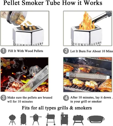 Miniatura 3 de Tubo de humo para ahumador de pellets de 12 pulgadas, tubo de ahumador de 5 horas de humo en caliente/frío, tubo de fumar, para añadir sabor ahumado