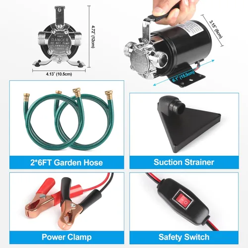Miniatura 5 de FIDISP Bomba de agua de 12 voltios, bomba de transferencia portátil, flujo más grande de 330 GPH, bomba eléctrica de 1/10 HP con interruptor