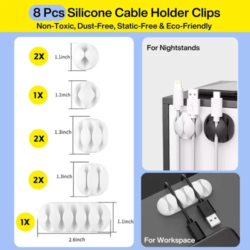 Miniatura 3 de Kit de gestión de cables [313 piezas], 67 clips adhesivos para cables, organizador de cables de escritorio Topavatop, 22 correas reutilizables