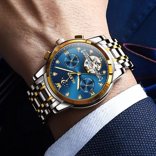 Miniatura 3 de OLEVS Relojes automáticos para hombre, de lujo, de cuerda automática, reloj de pulsera mecánico, de acero inoxidable, impermeable, luminoso, fecha