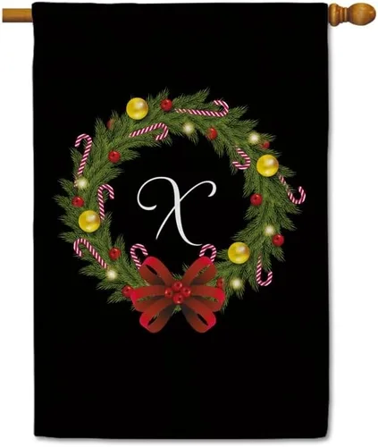 Miniatura 22 de Bandera de bienvenida con monograma de Feliz Navidad, letra A, bandera de jardín, 12.5 x 18 pulgadas, impresión de doble cara para exteriores