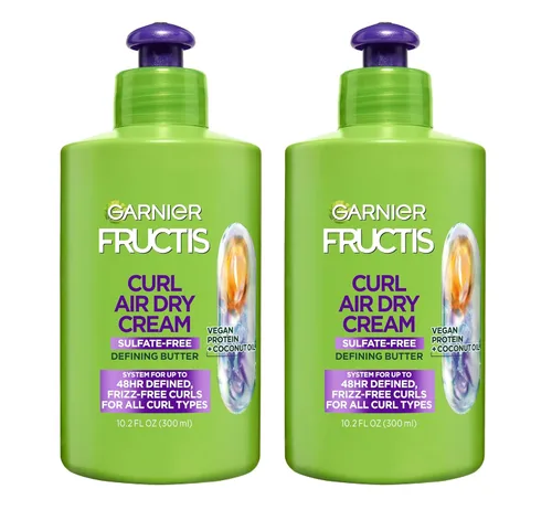 Garnier Fructis Curl Nourish Air Dry Cream - Acondicionador sin sulfatos, crema definidora de rizos para controlar la humedad y el encrespamiento,