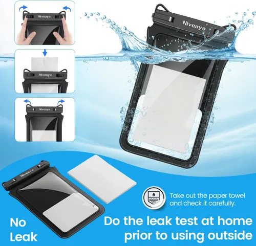 Miniatura 9 de Niveaya Bolsa impermeable para teléfono con doble espacio - 2 unidades, funda impermeable con cordón para iPhone 16/15/14/13/12 Pro Max hasta 8.3