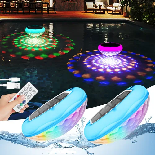 QOLNBY Luces solares flotantes para piscina, recargables por USB, 2600 mAh, luces de piscina con control remoto, 6.69 pulgadas, IP68, impermeable, 2