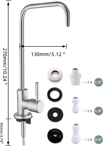 Miniatura 7 de Grifo de agua potable,Grifo de filtro de agua sin plomo,Grifos de ósmosis inversa fáciles de instalar para fregadero de barra de cocina, acero