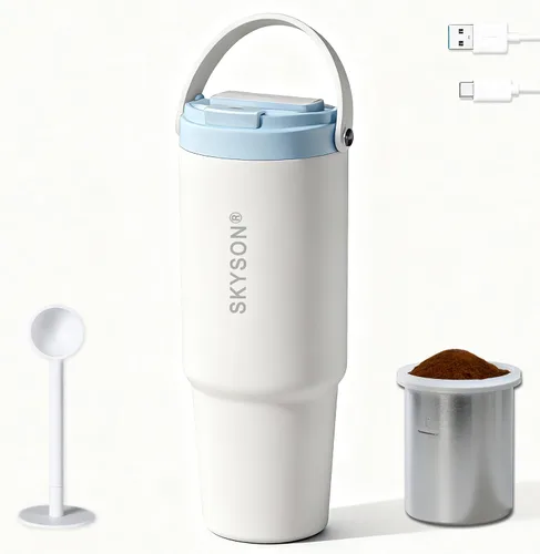 Miniatura 12 de Taza de café portátil para viajes, mini máquina de café expreso, taza térmica de 20 onzas con tapa, filtro eléctrico de extracción rápida, vaso