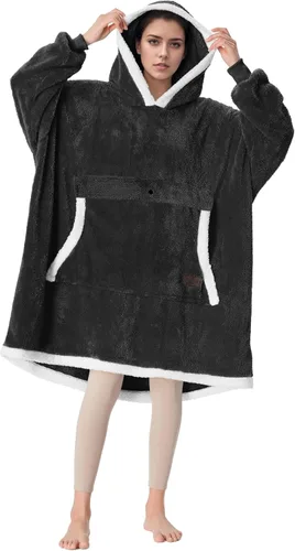 Miniatura 44 de Catalonia Sudadera extragrande tipo manta con capucha, sudadera de sherpa portátil para adultos, hombres y mujeres