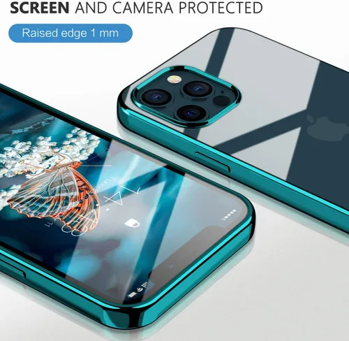 Miniatura 4 de MILPROX Compatible con iPhone 12 Pro Max (2020), transparente, a prueba de golpes, con borde galvanizado, fundas anti-amarillas, verde pino