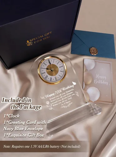 Miniatura 3 de DEEWISH Reloj de escritorio de cuarzo para regalo de 70 cumpleaños, elegante decoración de bendición para el hogar para padres, abuelos, amigos