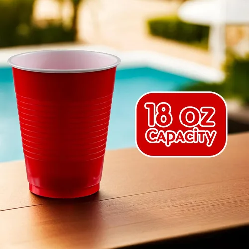 Miniatura 5 de Vasos de plástico color rojo manzana (paquete de 20) – 18 onzas – Vasos versátiles para interiores y exteriores, fiestas, bodas, cumpleaños