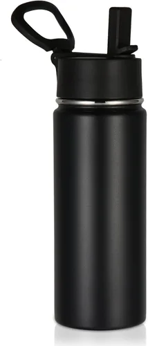 Miniatura 22 de Volhoply Paquete a Granel de 8 Botellas de Agua Aisladas de 18 Onzas, Botellas de Agua de Acero Inoxidable para Niños con Tapa con Pajita, Botella