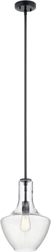 Kichler Everly Colgante de 1 Luz en Acabado Negro Rico, para Sala de Estar, Comedor y Cocina, 100 Vatios, (15.25" A x 10.5" Diá), 42141BK
