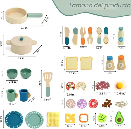Miniatura 5 de Accesorios de cocina de madera para niños, ollas y sartenes de madera para jugar cocina, juguetes de simulación, juego de comida de madera
